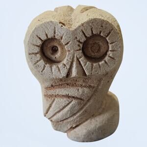 Vintage 3" porous stone stone owl statue/figurine.Athene wisdom owl, Greece